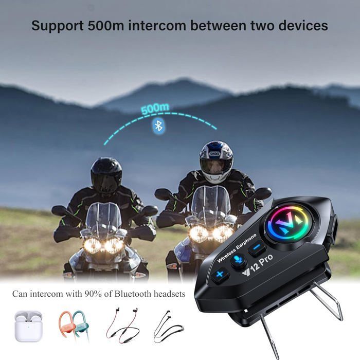 2 x Kit de intercomunicación para motocicleta Bluetooth 5.4 para casco de motocicleta, sistema de comunicación para motocicleta con audio multitarea y doble chip, IP56