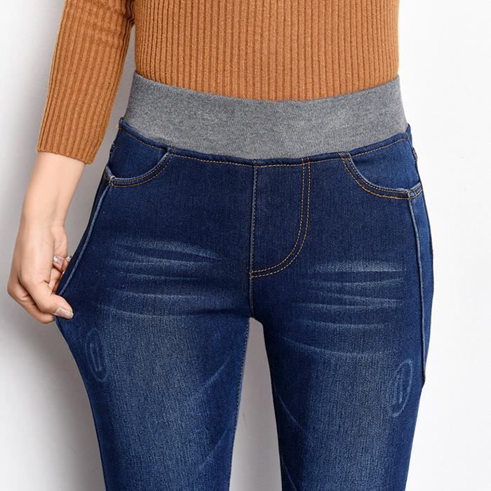 FUNMOON Jeans Skinny Femmes Stretch Taille Élastique Épaissie Plus La Taille Slim Fit