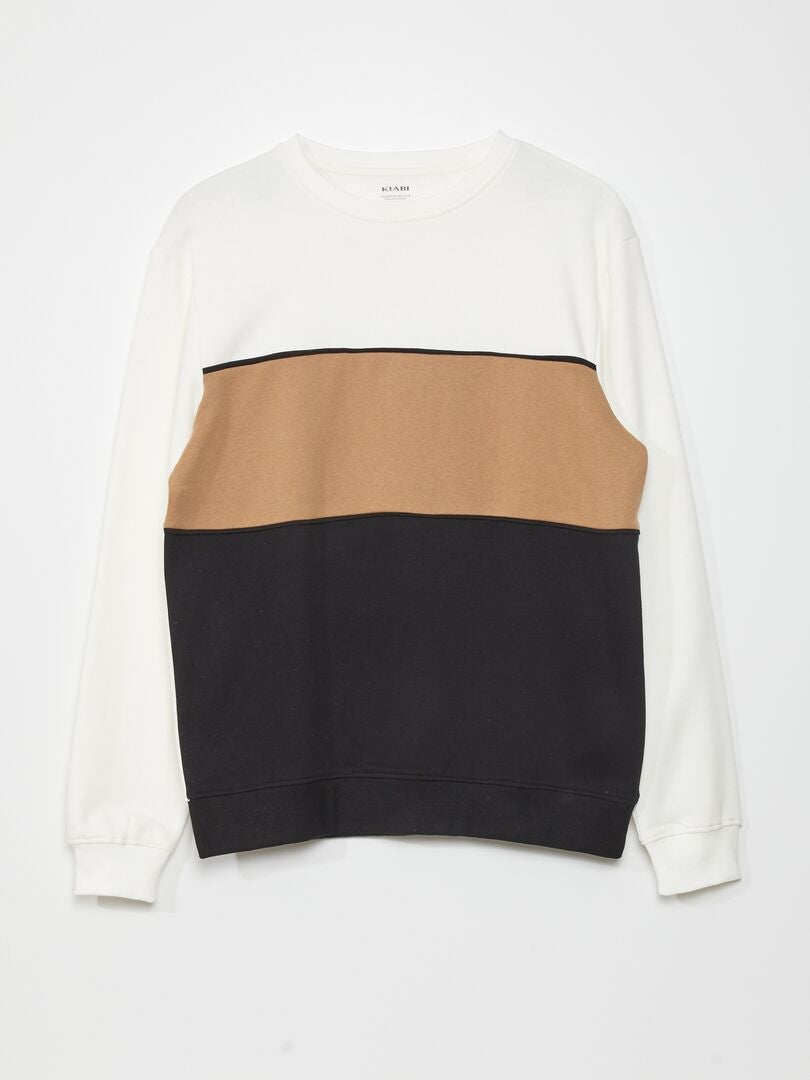 Sweatshirt met kleurblokken van fleecestof - WIT