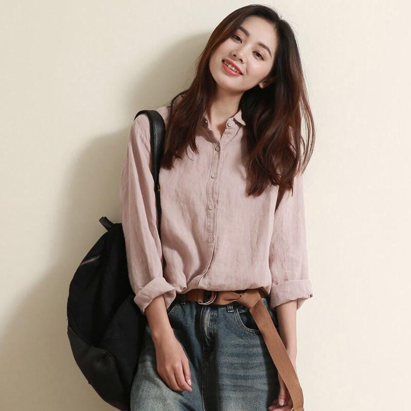 Nouveauté printemps automne Chemises amples à manches longues pour femmes, style coréen décontracté, en coton et lin, modèle S377