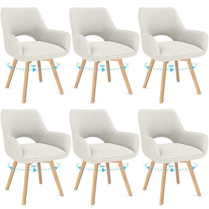 WAFTING 6er-Set Esszimmerstühle, Drehsessel, gepolstert mit Samtrückenlehne, Holzbeine, Beige