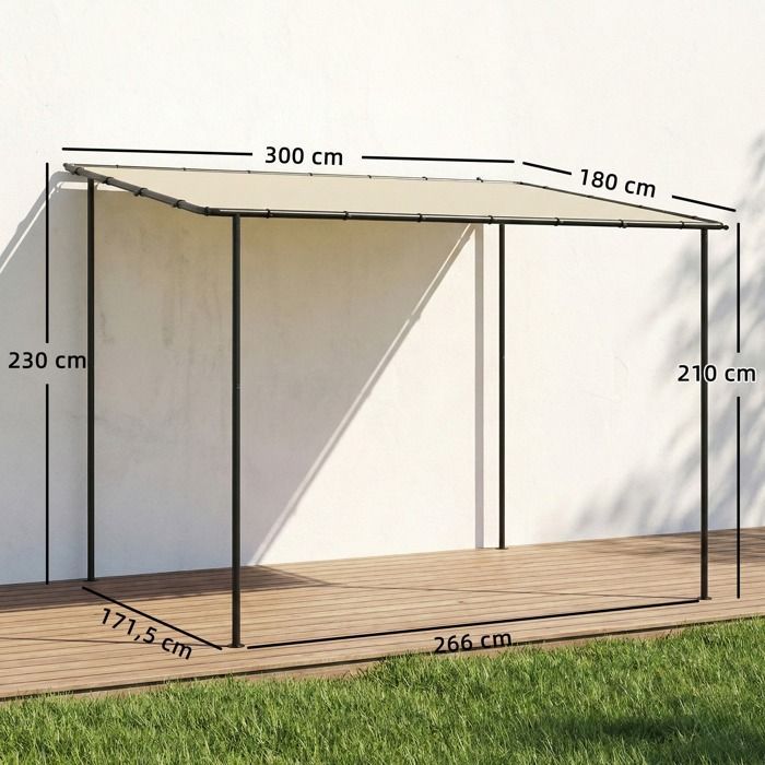 Pérgola de jardín Outsunny - toldo hidrófugo - sistema de drenaje - metal y poliéster - 3 x 2 m - color crema