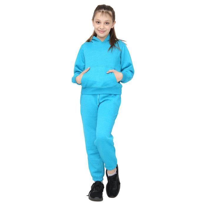 Chándal para niña con capucha, top y pantalón de chándal - Azul aguamarina - Manga larga