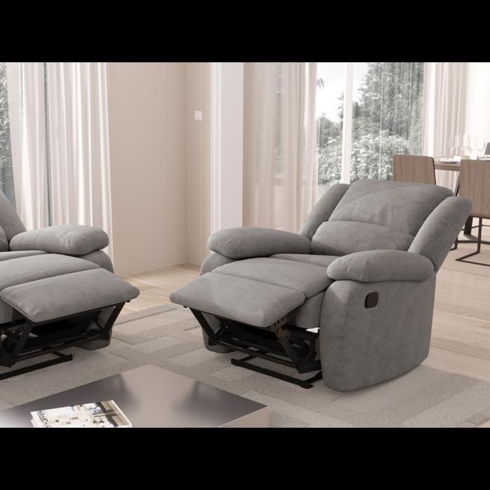 Poltrona relaxante LEO de 1 lugar em microfibra cinza - L88 x 93 x 96 cm - LOUNGITUDE