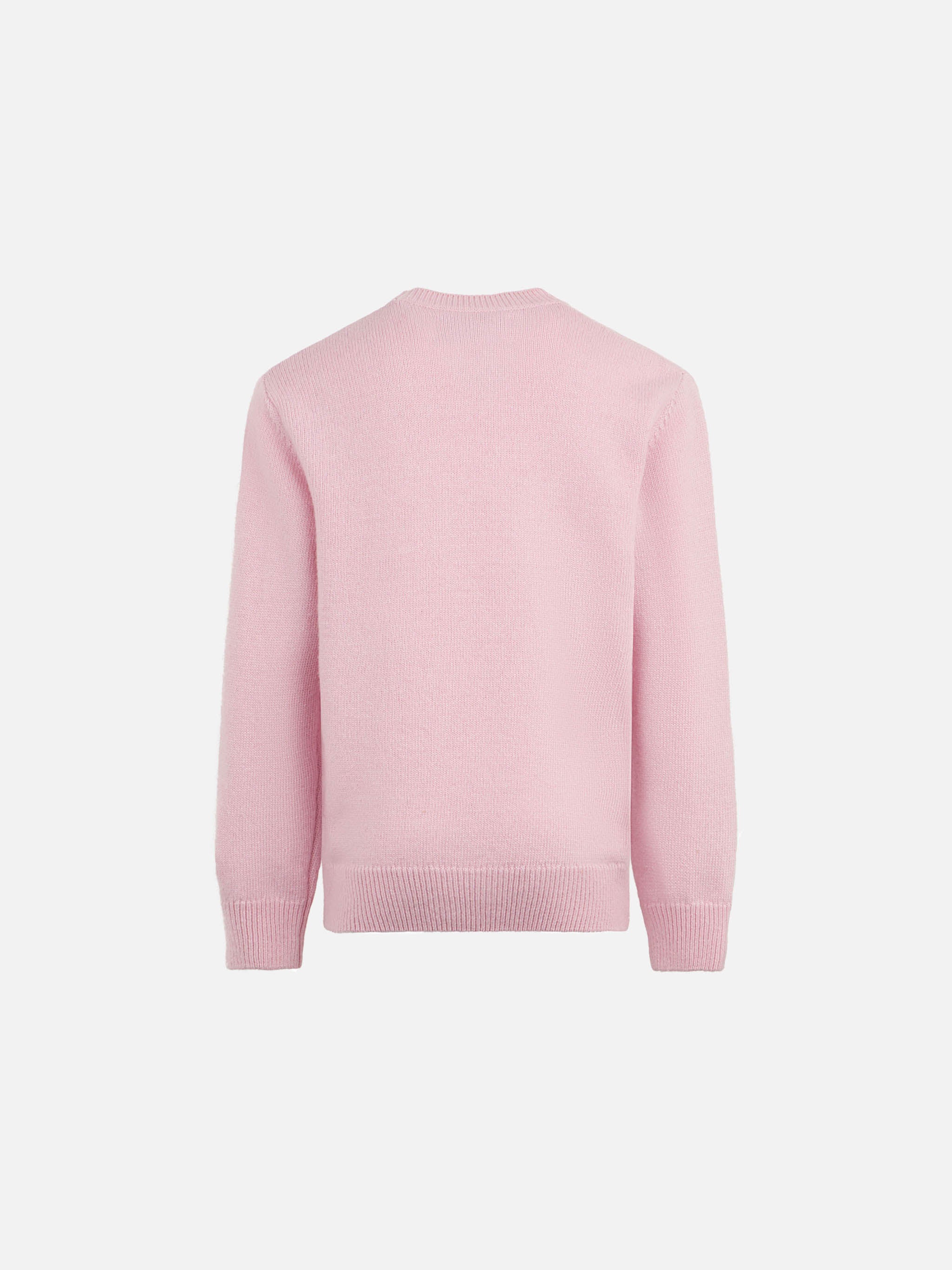 Rosa Mädchenpullover mit Rundhalsausschnitt und Mutter-Söhne-Stickerei
