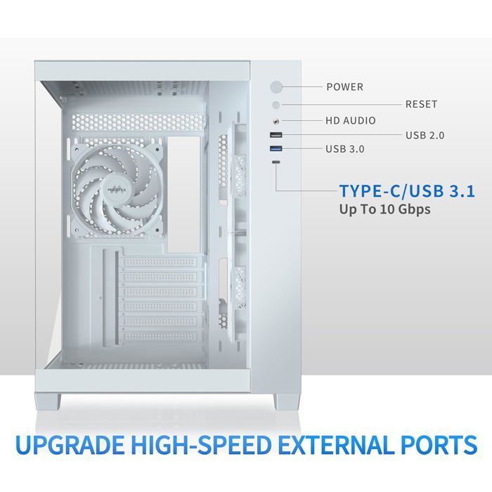 Gaming PC Case - MUSETEX - Y6 - 270° Tempered Glass - 3 x 120mm Fans - Type-C Port