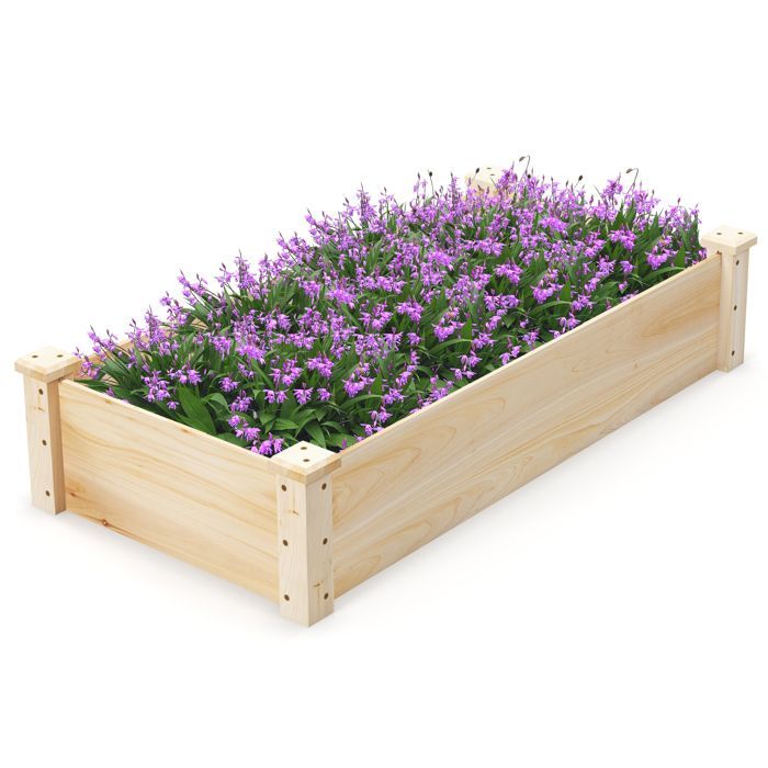 Canteiro retangular elevado - RELAX4LIFE - Caixa de plantio de madeira sem fundo - para flores, vegetais e frutas - 120x60x25cm