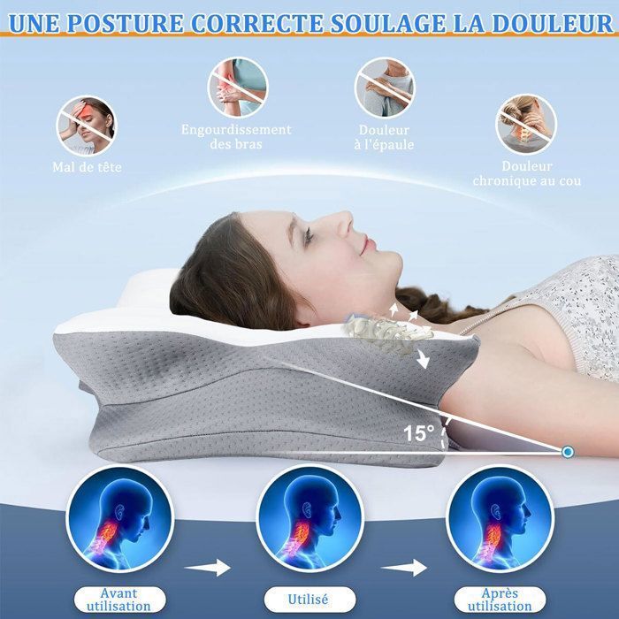 Oreiller Mémoire - Refroidissement Orthopédique Ergonomique - Blanc