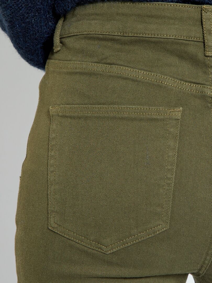 Nauwsluitende twill broek met hoge taille - Khaki