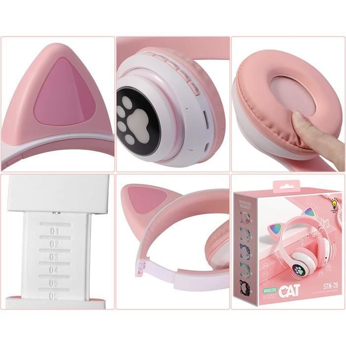 Casque pour enfants - LED - Bluetooth - Rose - Protection sonore - Rechargeable