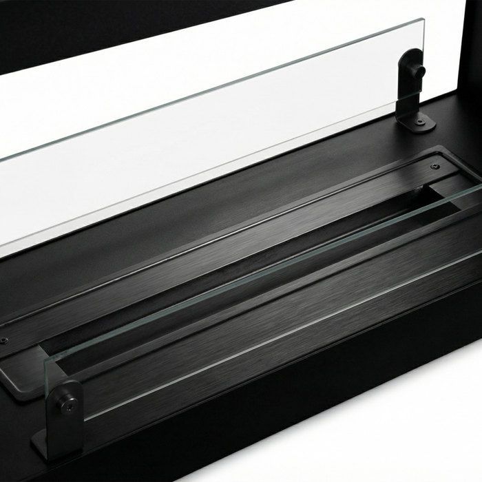 Massenzio - Cheminée à bioéthanol encastrable double face 90x55x30 cm avec brûleur de 2,3 litres Noir