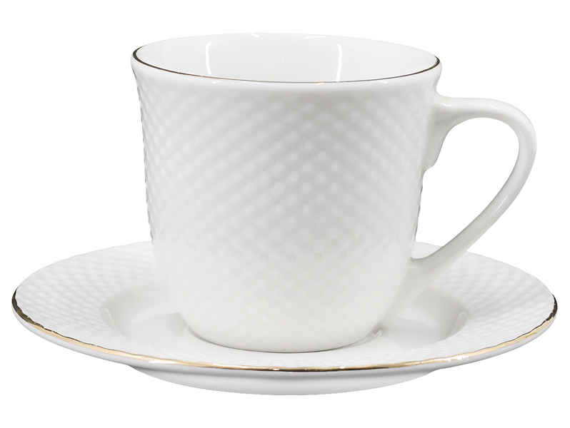 Komplet kawowy porcelanowy Gold Rim 12 el. biały ze złotym rantem