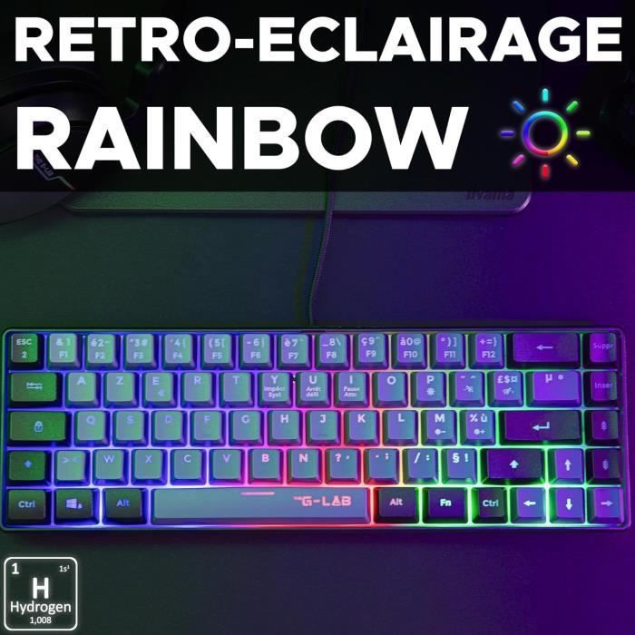 Teclado Gamer - The G-Lab - KEYZ HYDROGEN - Tamanho Compacto 60% - Retroiluminado - Com Fio - Preto/Cinza