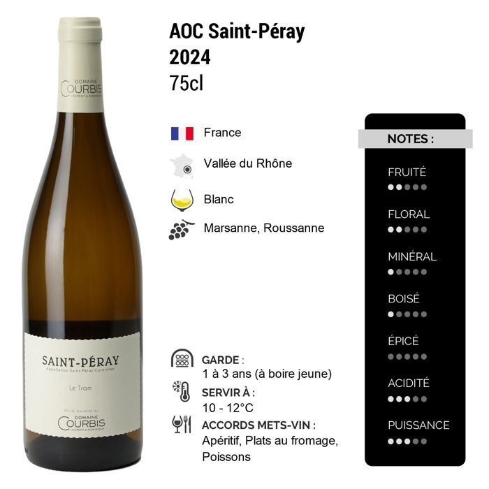 Domaine Courbis Saint-Péray Le Tram 2024 - Vinho Branco do Vale do Ródano (3x75cl)