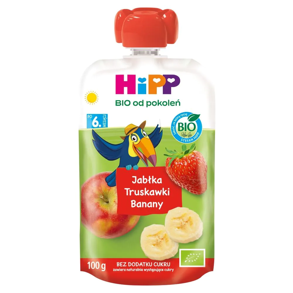 Hipp BIOMus Owocowy Jabłka-Truskawki-Banany Po 6 Miesiącu