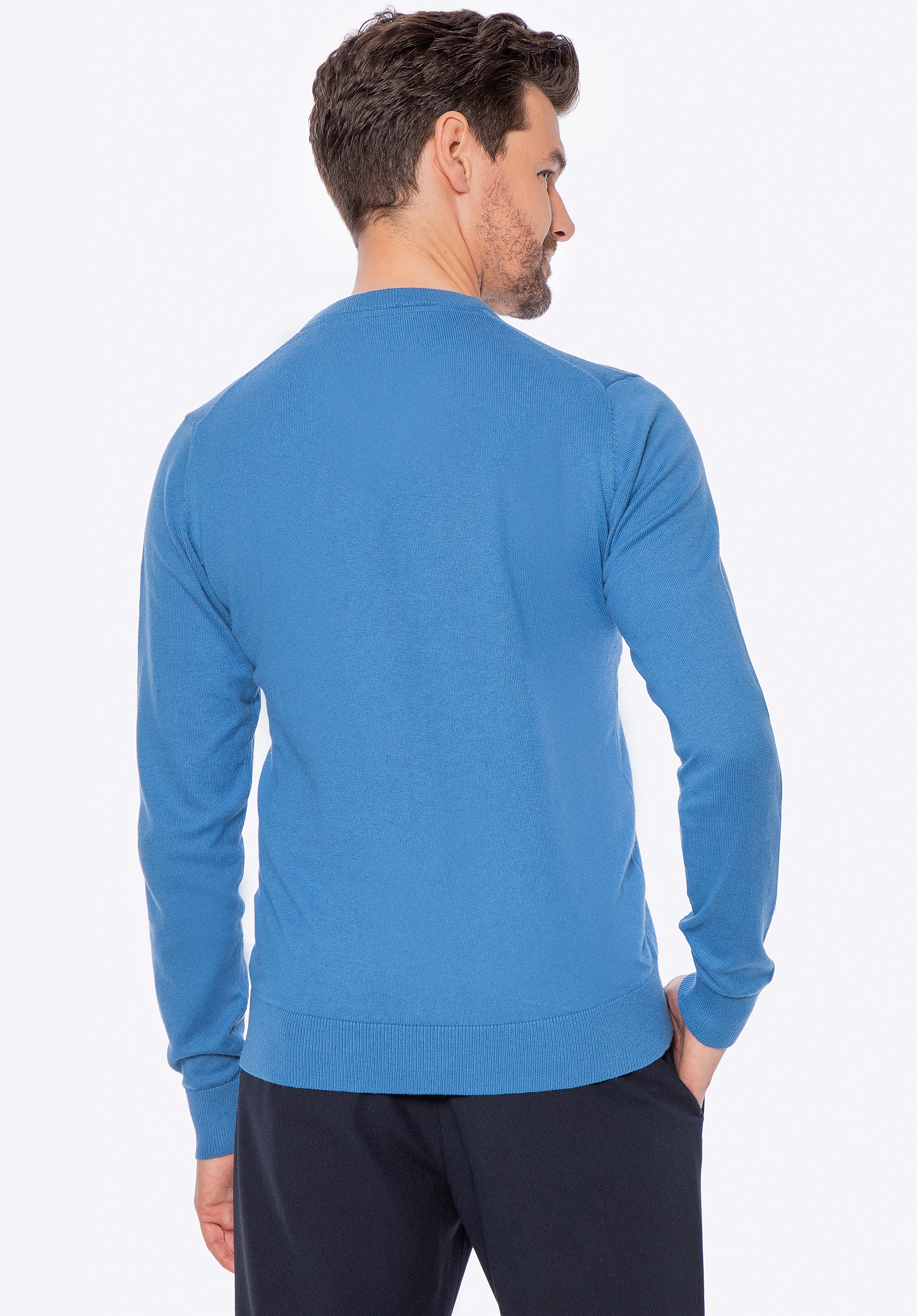 Sweter męski bawełniany z kaszmirem niebieski