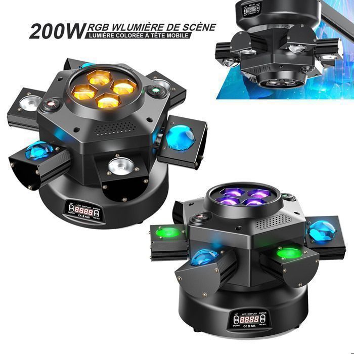 JAJALUYA 2PCS 200W Jeux de lumiere - DJ Lyre LED Lumière de Scène 10 RGBW LED + Laser LED Gypsophile Rouge et Vert pour DJ Disco