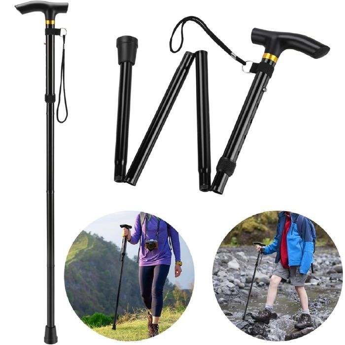 Bastone da passeggio in alluminio - 1 pezzo, pieghevole, regolabile - Adatto a uomini, donne, anziani, escursionisti