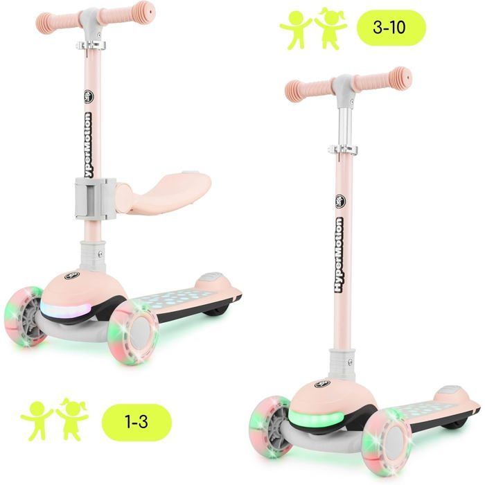 3-in-1 Kinderroller – HyperMotion – LUMI – Verstellbarer Sitz – Zusammenklappbar – LED-Beleuchtung – Pink