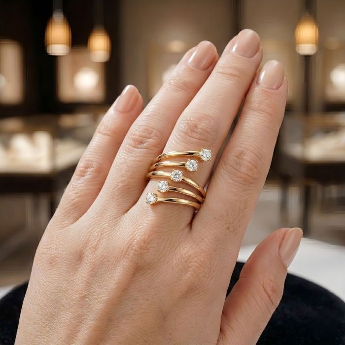 Bague - Multi-Rangs - Spirale d'Éclat - Plaqué Or Jaune 7501000 - Zircons - Femme - du 52 au 60