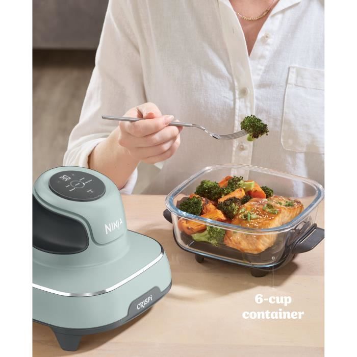 NINJA Tragbare Heißluftfritteuse – CRISPI – 1,4-l- und 3,8-l-Behälter – 4 voreingestellte Programme – 1700 W – Salbei