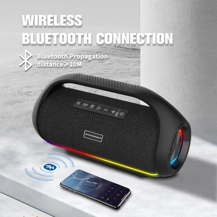 Portable Bluetooth Speaker - DYNASONIC - S90 - IPX7 Waterproof - Powerful Stereo Sound - Colorful LEDs