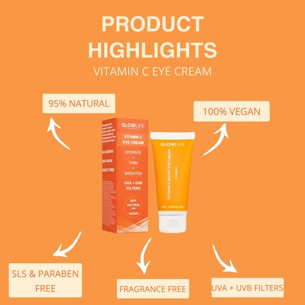 Crema para el contorno de ojos Glowlife con vitamina C y filtros UVA + UVB, 30 ml.