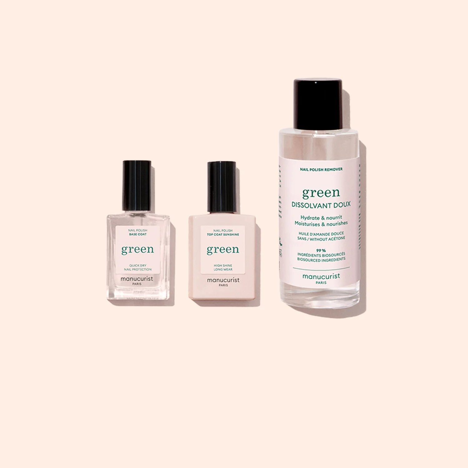Vernis à ongles Green™ Trio Base Top Dissolvant Green™