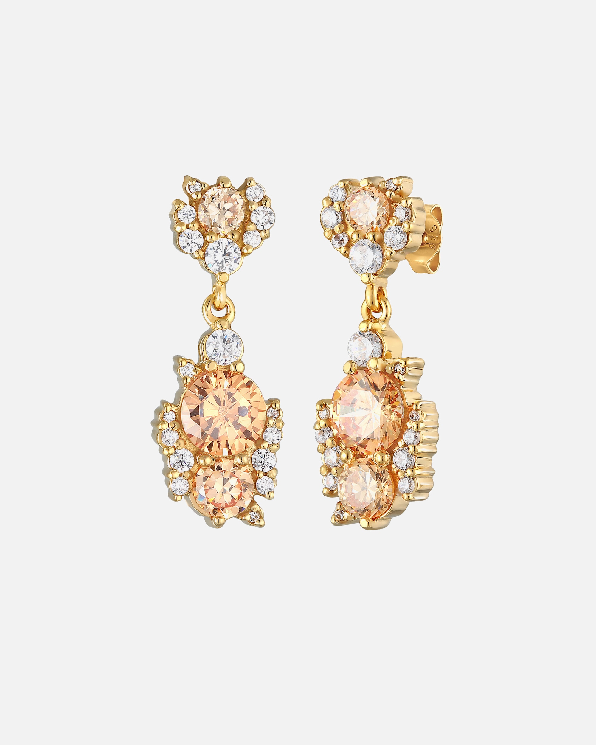 Elli PREMIUM Femmes pendentif d'oreilles étincelant glamoureux avec cristaux de zirconium en argent sterling 925 plaqué or