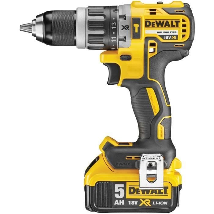 DEWALT Perceuse Visseuse à Percussion Sans Fil Brushless XR 18V Li-Ion 5Ah avec Coffret TSTAK, 2 Batteries et Chargeur DCD796P2-QW