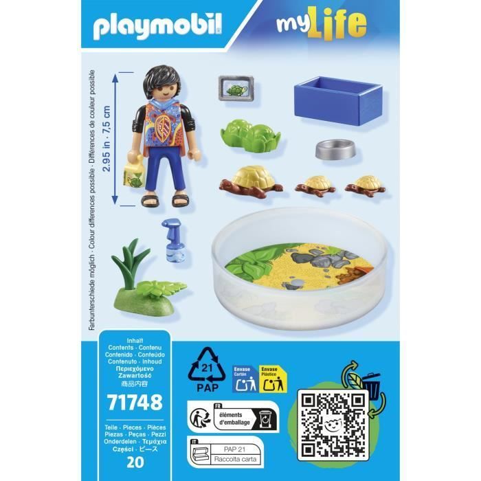 PLAYMOBIL 71748 Garçon avec famille de tortues dans un terrarium, My Life, 20 pièces, Dès 4 ans