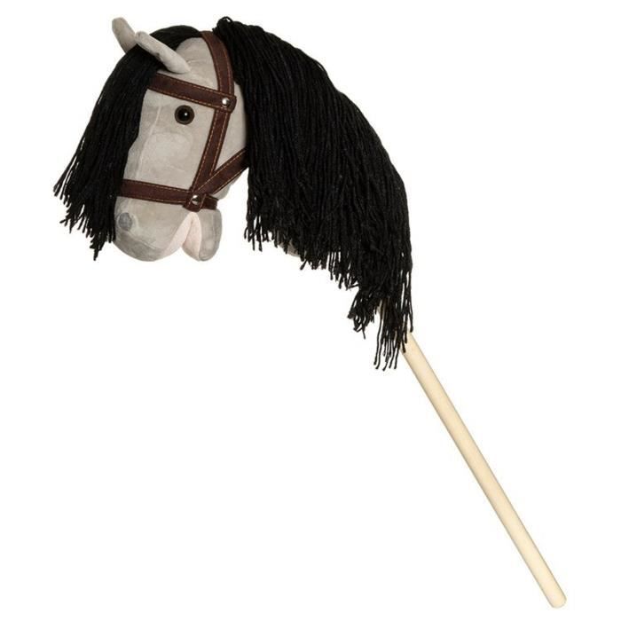 Plüschpferd auf einem grauen Stock mit braunen Zügeln, 80 cm