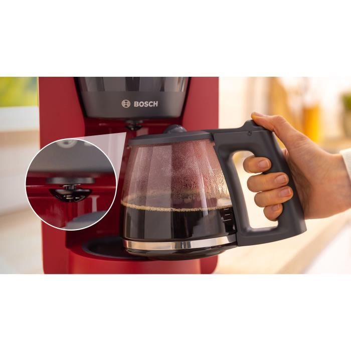Cafetière Filtre - BOSCH - TKA2M114 MyMoment - Rouge - Capacité 1,25L - verseuse verre - système anti-gouttes