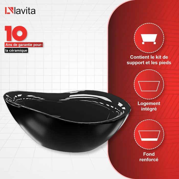 LAVITA Reus Black 1800 freestanding bathtub 180x89x73 cm acrylic | Rectangular bathtubs | Modern | 214 L | Black