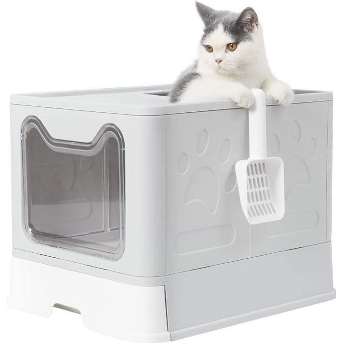 Arenero cerrado para gatos, caseta de baño para gatos a prueba de olores con doble entrada, bandeja de arena grande blanca, 51 x 41 x 38 cm