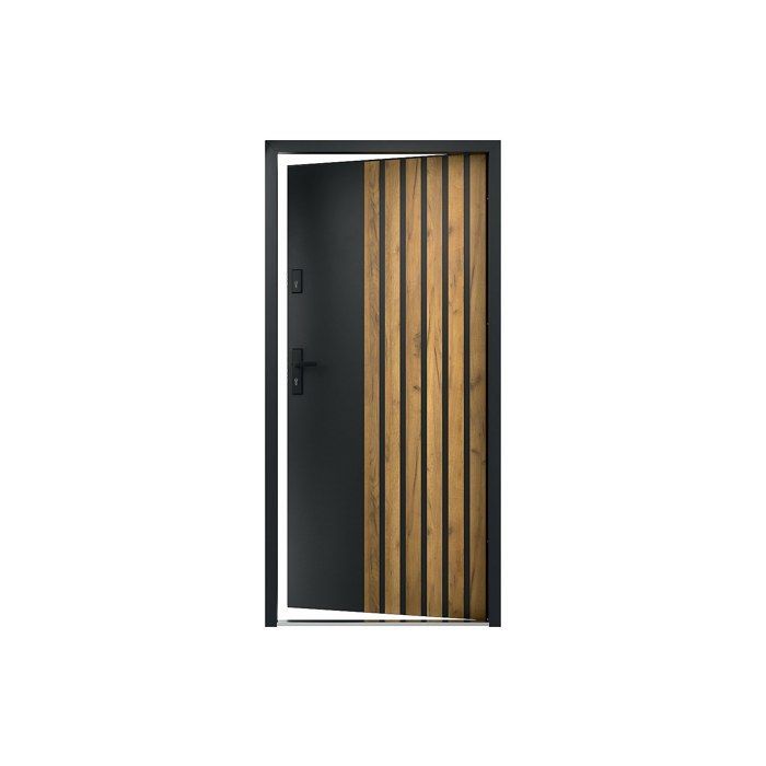 Puerta frontal de acero macizo de 207 x 100 cm (alto x ancho) - Antracita con vetas efecto roble - 55 mm de espesor - Apertura a la derecha - COBRITA