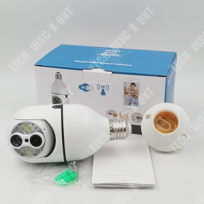 TD® Caméra de surveillance sans fil 1080P E27 Vision nocturne en couleurs Suivi des mouvements sur 360 degrés Audio bidirection