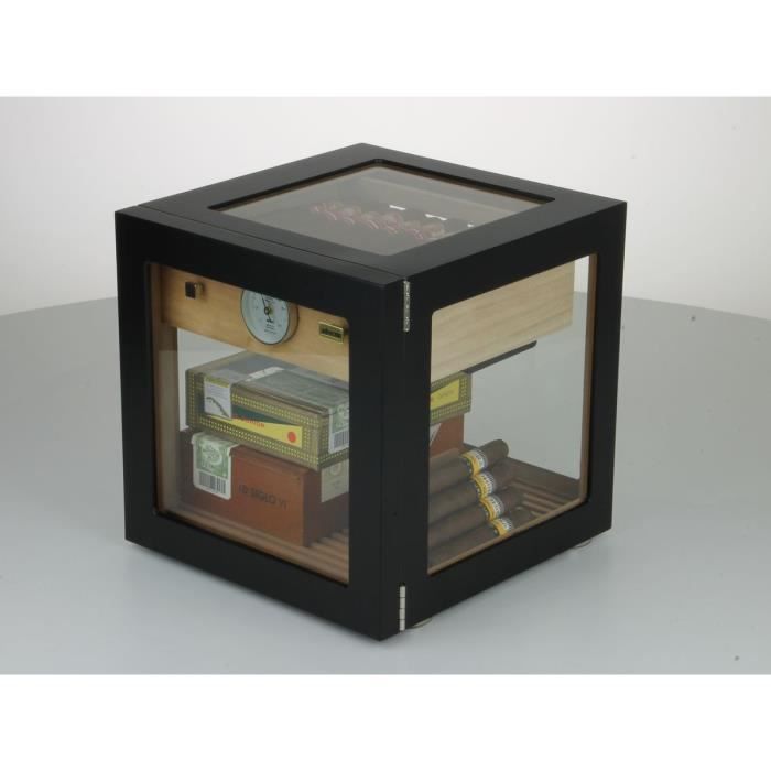 Humidor Adorini Cube Deluxe Nero in legno di cedro spagnolo per un massimo di 100 sigari con igrometro a capello e sistema di umidificazione.