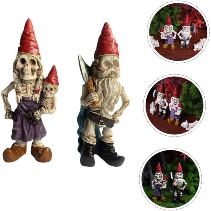 2 Pièces Statues D'Extérieur Décorations De Gâteaux Nains De Jardin en Plein Air Petit GNOME Squelette Décor Figure