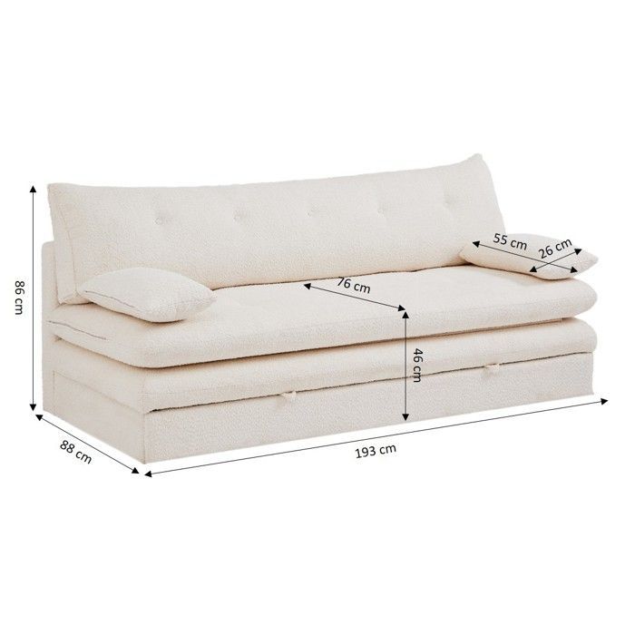 KIARA 3-zits slaapbank in beige boucléstof