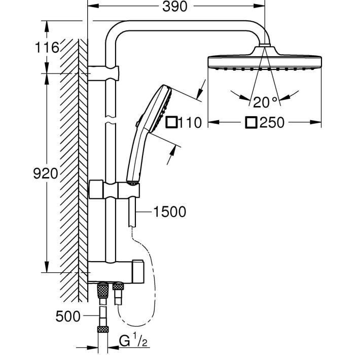 Columna de ducha con desviador manual - Ahorro de agua - GROHE Vitalio Comfort 250 - Cromado - 26986001