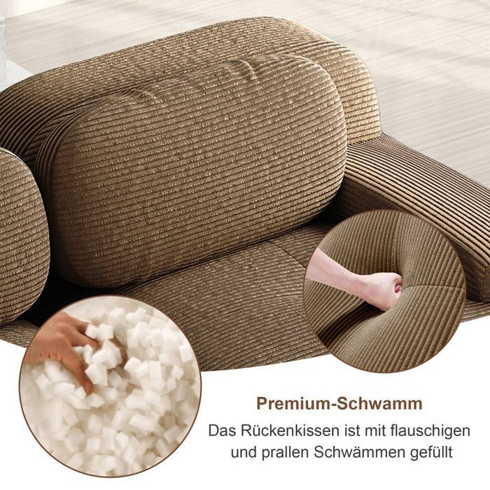 Sofá modular de 3 plazas en pana - 298x103x75 cm - Marrón - No requiere montaje - Reposabrazos ergonómicos
