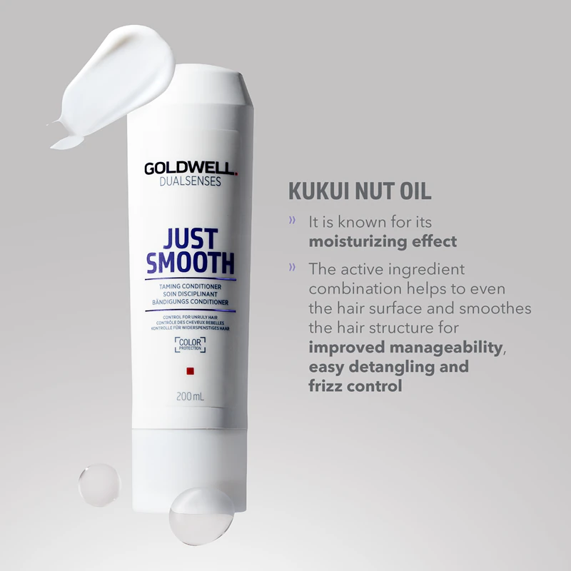 Condicionador alisador Goldwell Dualsenses Just Smooth para cabelos difíceis de pentear.