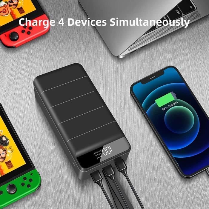 Caricabatterie portatile, batteria esterna da 50000 mAh, power bank nero con display LCD e 3 uscite USB per telefoni cellulari.