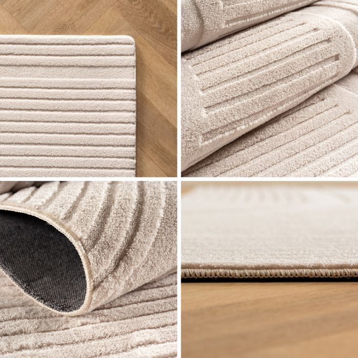 Carpetsale24 Tapis long 80x250 cm crème, style scandinave boho, lavable, effet 3D, parfait pour couloir, salon ou chambre