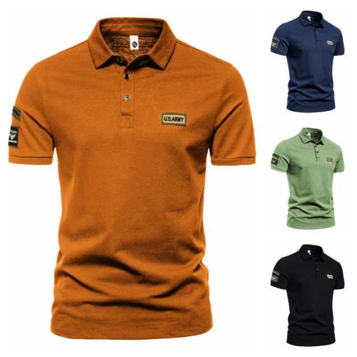 Men's INSFITY Regular Fit Summer Short Sleeve Polo Shirt in Khaki Contrast
