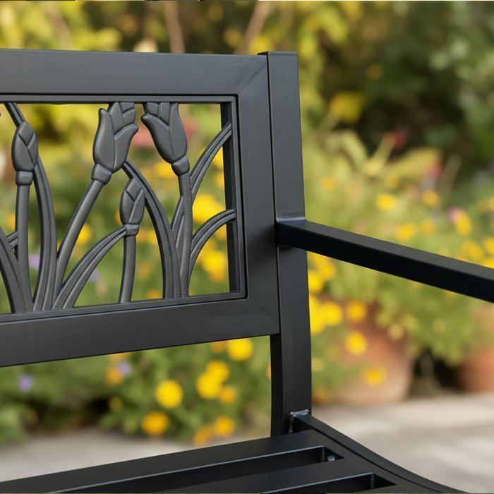 Banc de Jardin Noir LISSA avec Pieds en Acier, Largeur 124 cm