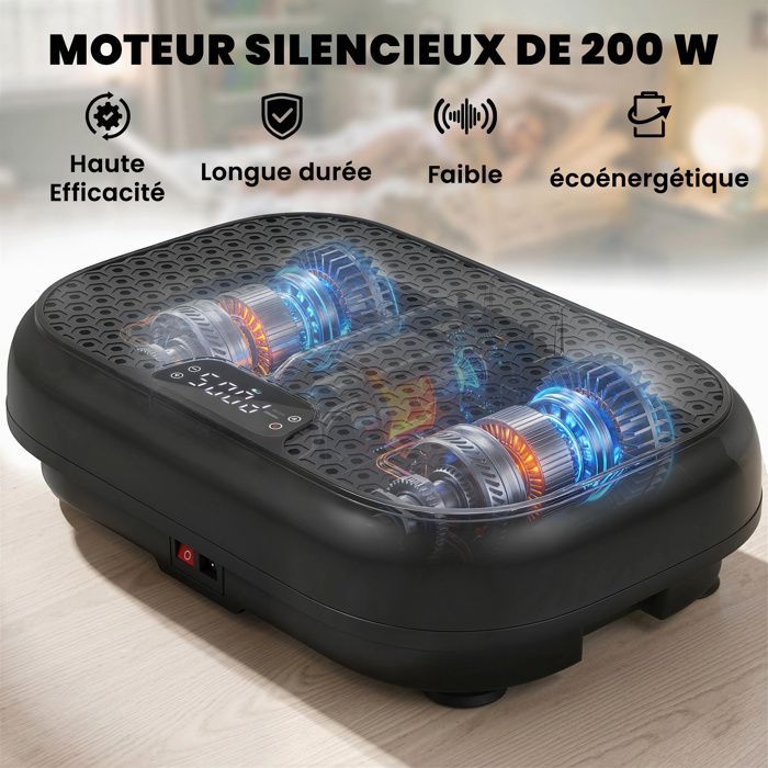 Plateforme vibrante fitness - SPORTNOW - 200W plaque vibrante 120 vitesse 5 programmes - acier - 48 x 32 x 12,5 cm - noir