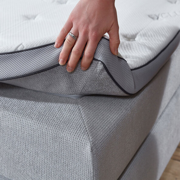 Luxe boxspringbed met opbergbox, 180 x 200 cm, lichtgrijs
