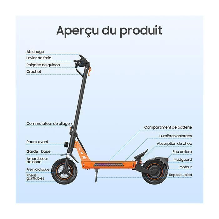Monopattino elettrico TUNO NT3 1000W con app, velocità massima 45 km/h, autonomia 35-45 km, batteria 48V13Ah, pneumatici da 10 pollici, 4 modalità, pieghevole.